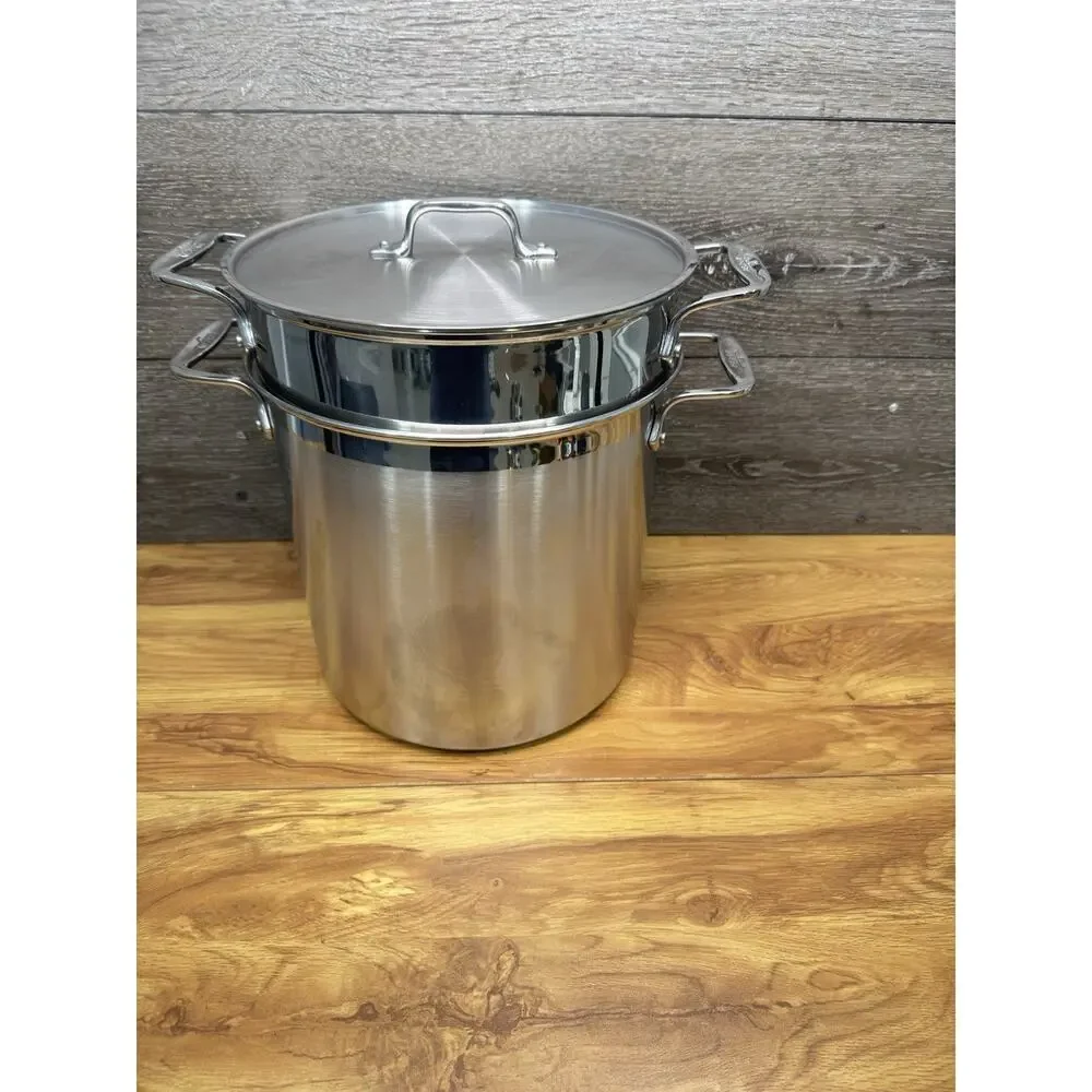 ALL CLAD Stainless Steel 12 Qt Stock Pot Pasta Pentola Strainer Steamer ~4 Pc